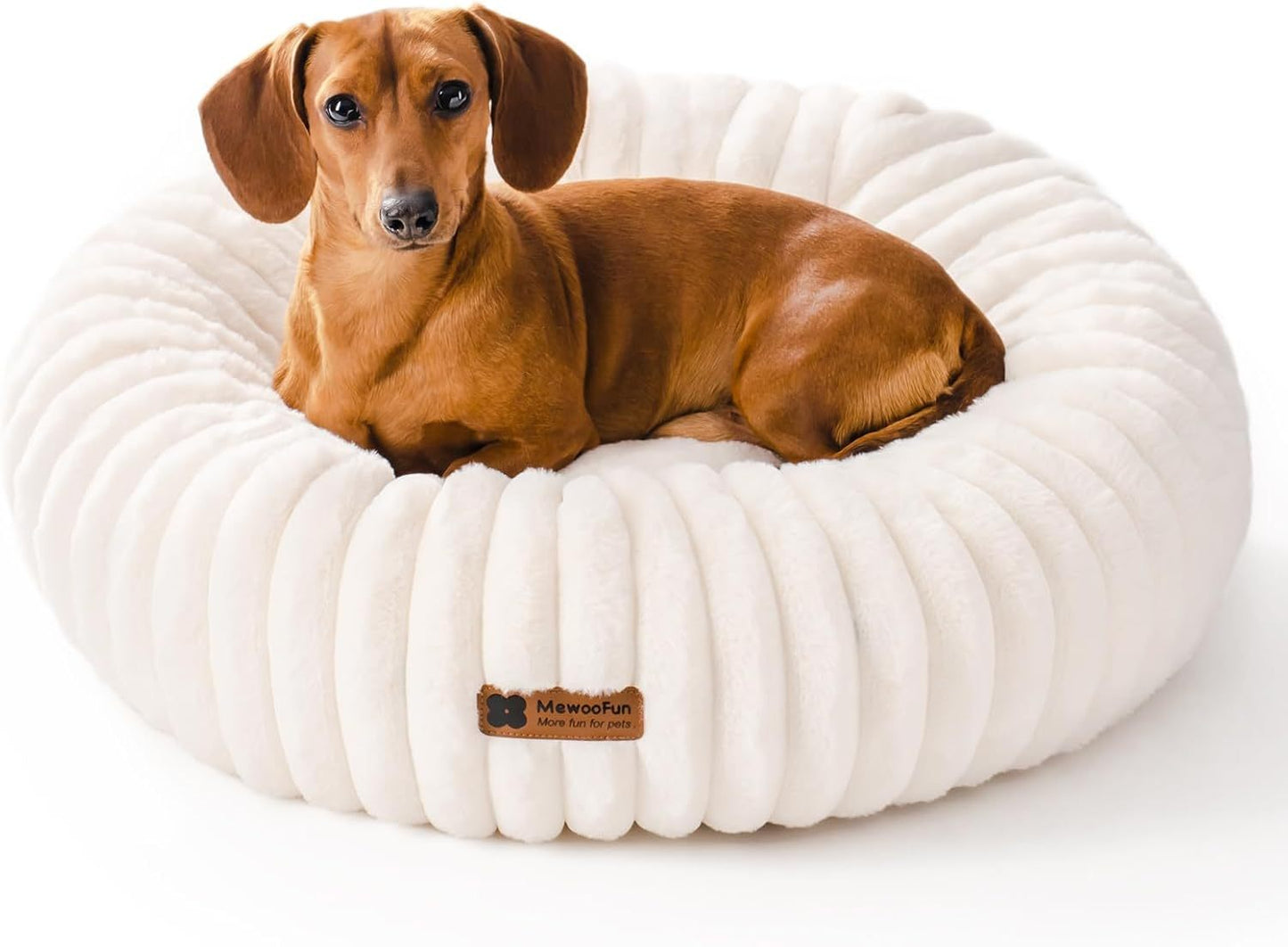 Masion De Paw™ Luxury Fluffy Pet Bed – Calming Washable Round Pet Bed for Small Dogs & Puppies (Cream)