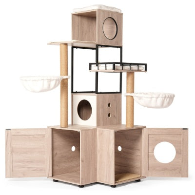 63” Multi-Functional Luxury Cat Tree with Litter Box – Rustic Gray