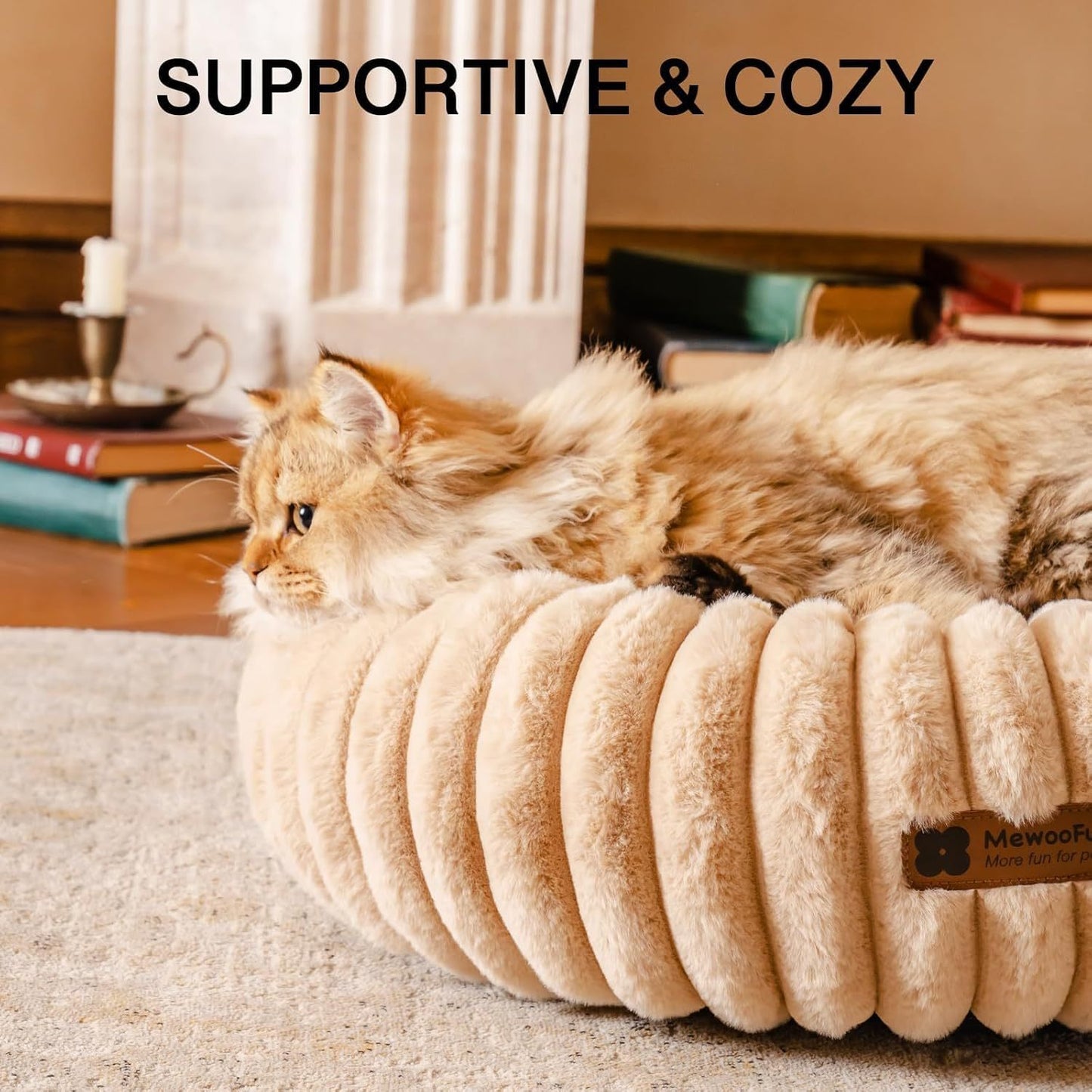 Masion De Paw™ Luxury Fluffy Pet Bed – Calming Washable Round Pet Bed for Small Cats & Dogs (Light Brown)