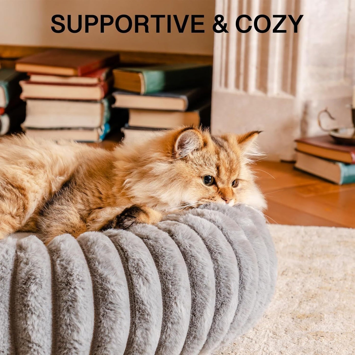 Masion De Paw™ Luxury Fluffy Pet Bed – Calming Washable Round Pet Bed for Small Cats & Dogs (Grey)