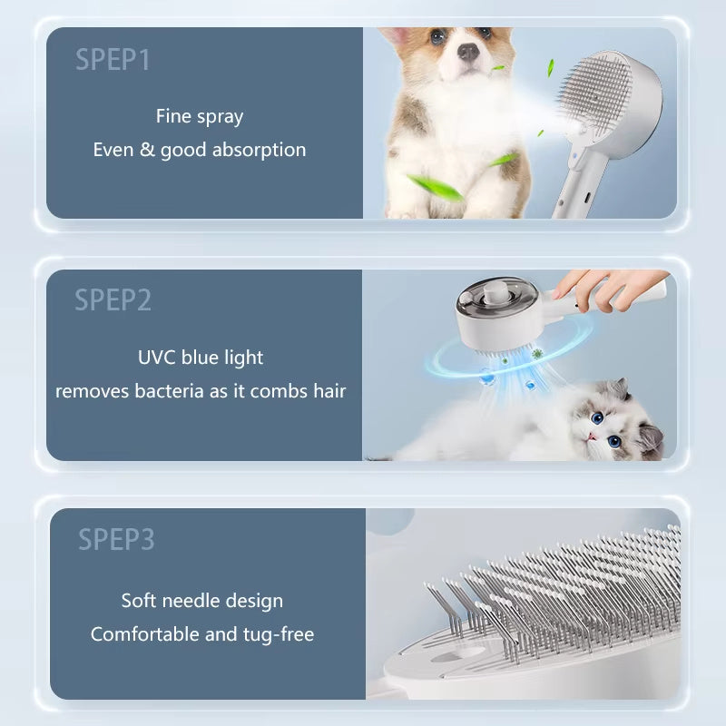 Maison De Paw™ 3-in-1 Electric Pet Grooming Steam Brush – Shedding, Massage & Spray Tool for Cats & Dogs