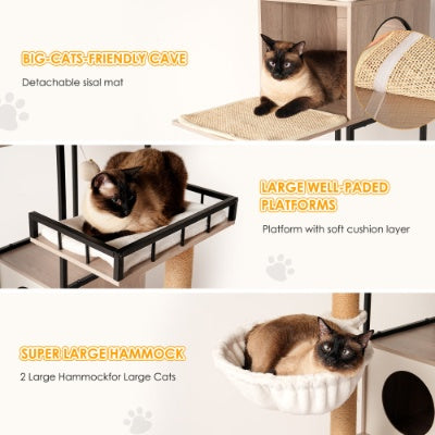 63” Multi-Functional Luxury Cat Tree with Litter Box – Rustic Gray