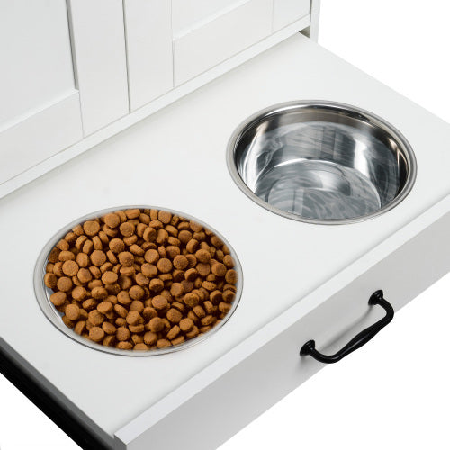 Luxury Dog Feeding Station with Hidden Bowls & Storage – Modern White Cabinet Design