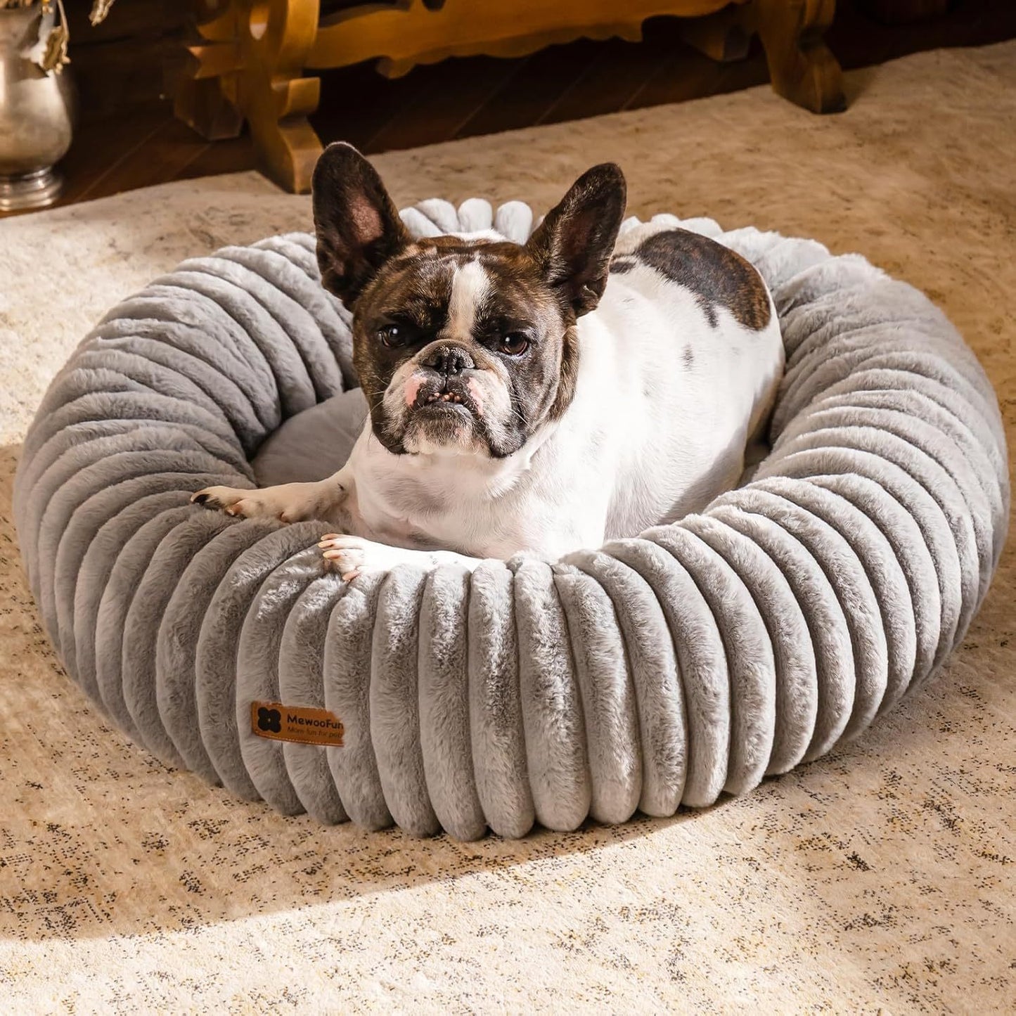 Masion De Paw™ Luxury Fluffy Pet Bed – Calming Washable Round Pet Bed for Small Cats & Dogs (Grey)