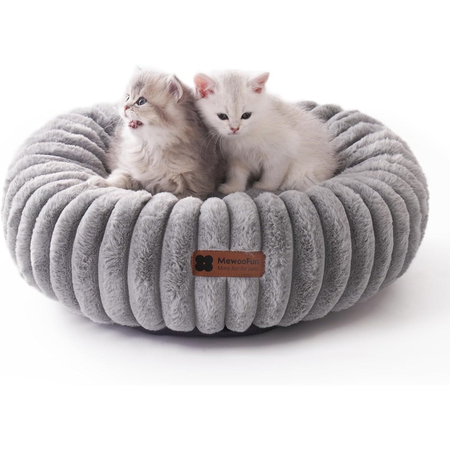 Masion De Paw™ Luxury Fluffy Pet Bed – Calming Washable Round Pet Bed for Small Cats & Dogs (Grey)