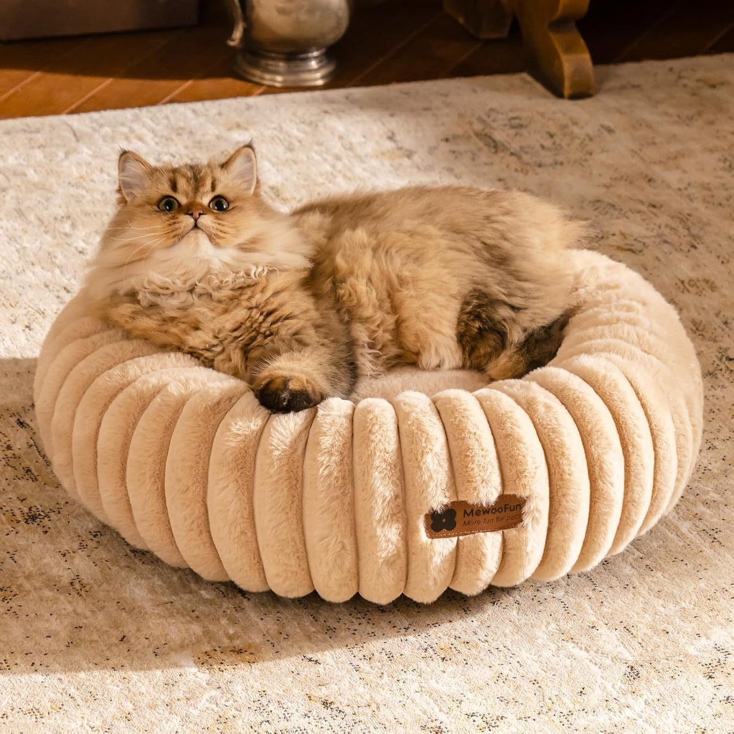 Masion De Paw™ Luxury Fluffy Pet Bed – Calming Washable Round Pet Bed for Small Cats & Dogs (Light Brown)