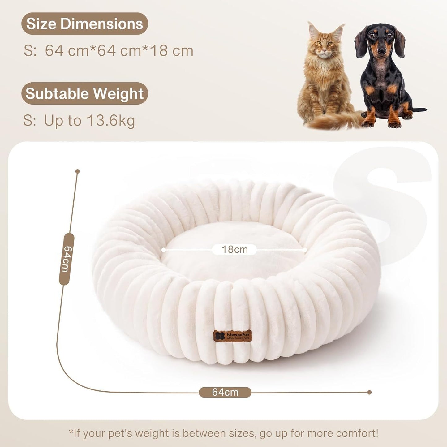 Masion De Paw™ Luxury Fluffy Pet Bed – Calming Washable Round Pet Bed for Small Dogs & Puppies (Cream)