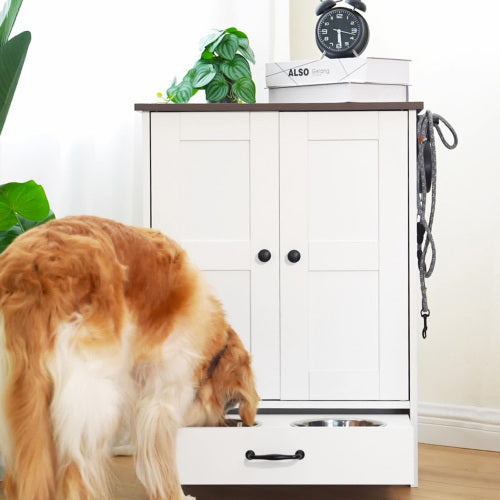 Luxury Dog Feeding Station with Hidden Bowls & Storage – Modern White Cabinet Design