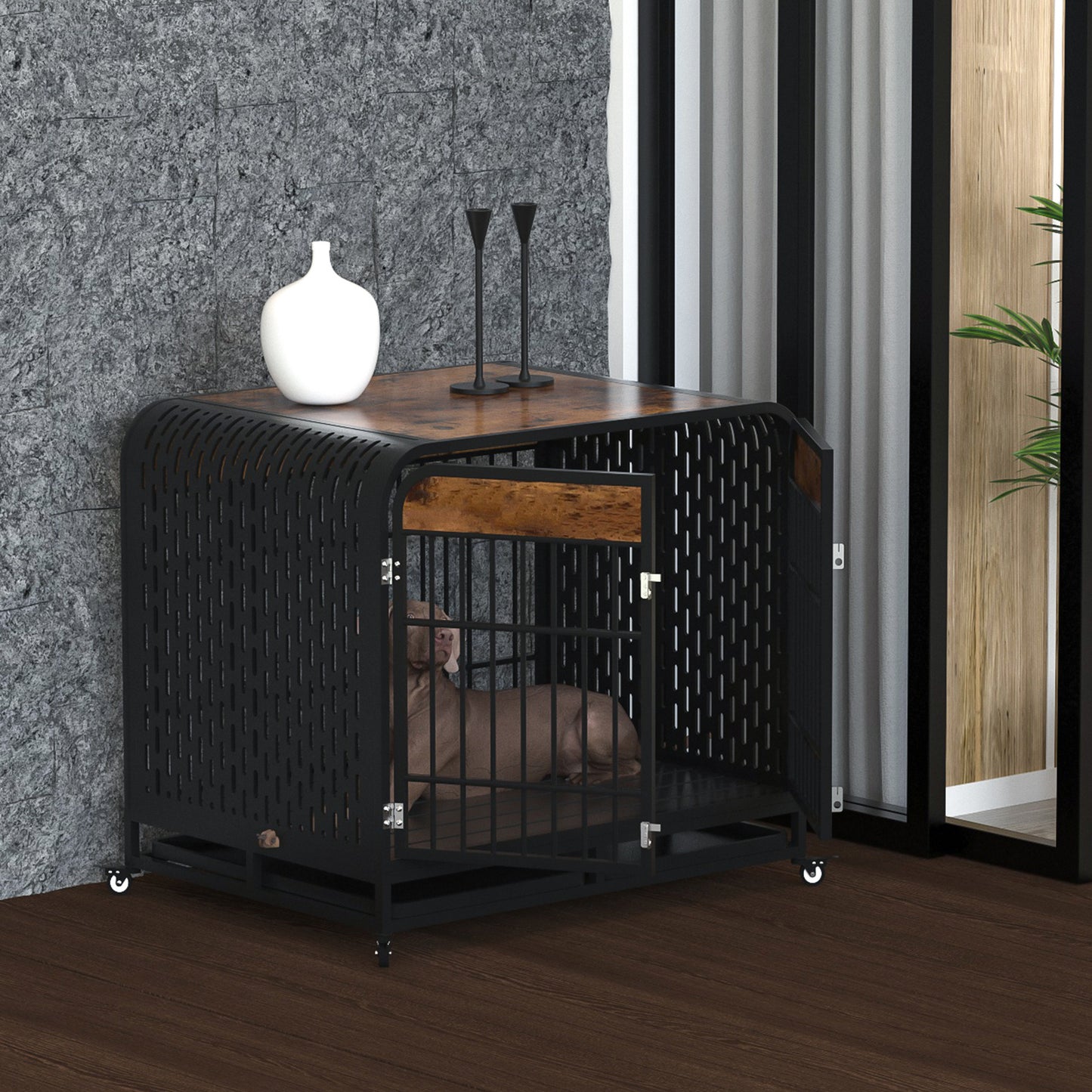 Premium Wooden Dog Crate Table – Heavy-Duty Furniture-Style Kennel for Large Dogs | Masion De Paw