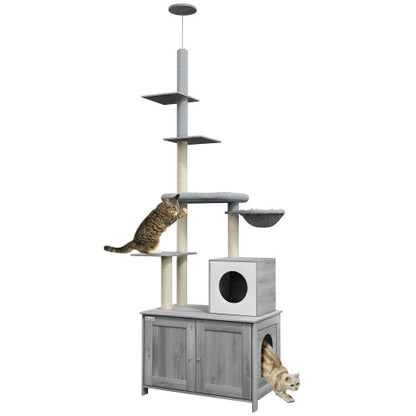 Floor-to-Ceiling Cat Tower With Litter Box Enclosure – Multi-Level Modern Climbing & Resting Condo | Masion De Paw