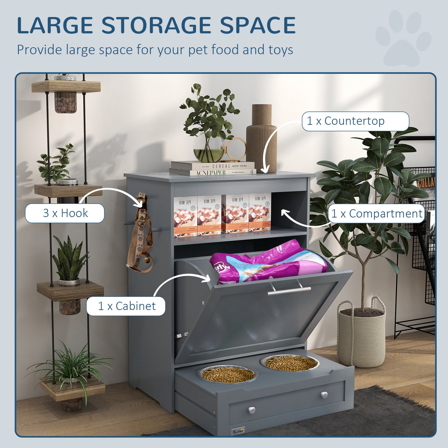 Luxury Pet Feeder Station Locker (grey) | Masion De Paw