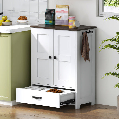 Luxury Dog Feeding Station with Hidden Bowls & Storage – Modern White Cabinet Design