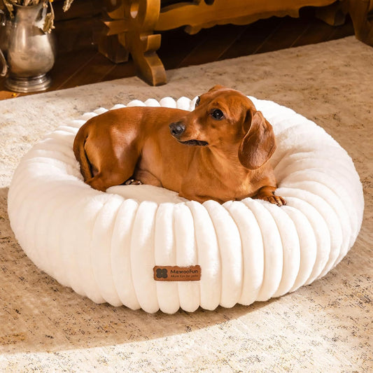 Masion De Paw™ Luxury Fluffy Pet Bed – Calming Washable Round Pet Bed for Small Dogs & Puppies (Cream)