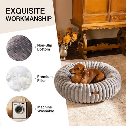 Masion De Paw™ Luxury Fluffy Pet Bed – Calming Washable Round Pet Bed for Small Cats & Dogs (Grey)