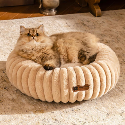 Masion De Paw™ Luxury Fluffy Pet Bed – Calming Washable Round Pet Bed for Small Cats & Dogs (Light Brown)