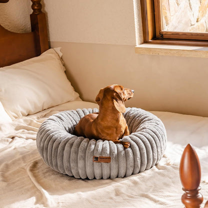 Masion De Paw™ Luxury Fluffy Pet Bed – Calming Washable Round Pet Bed for Small Cats & Dogs (Grey)