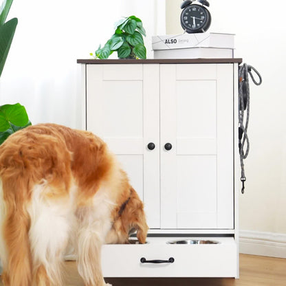 Luxury Dog Feeding Station with Hidden Bowls & Storage – Modern White Cabinet Design