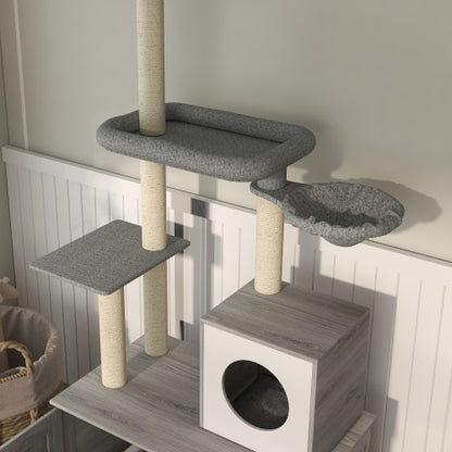 Floor-to-Ceiling Cat Tower With Litter Box Enclosure – Multi-Level Modern Climbing & Resting Condo | Masion De Paw